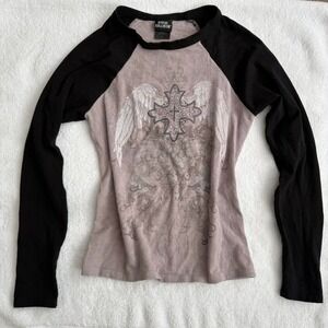 y2k fitted grunge long sleeve black and tan top